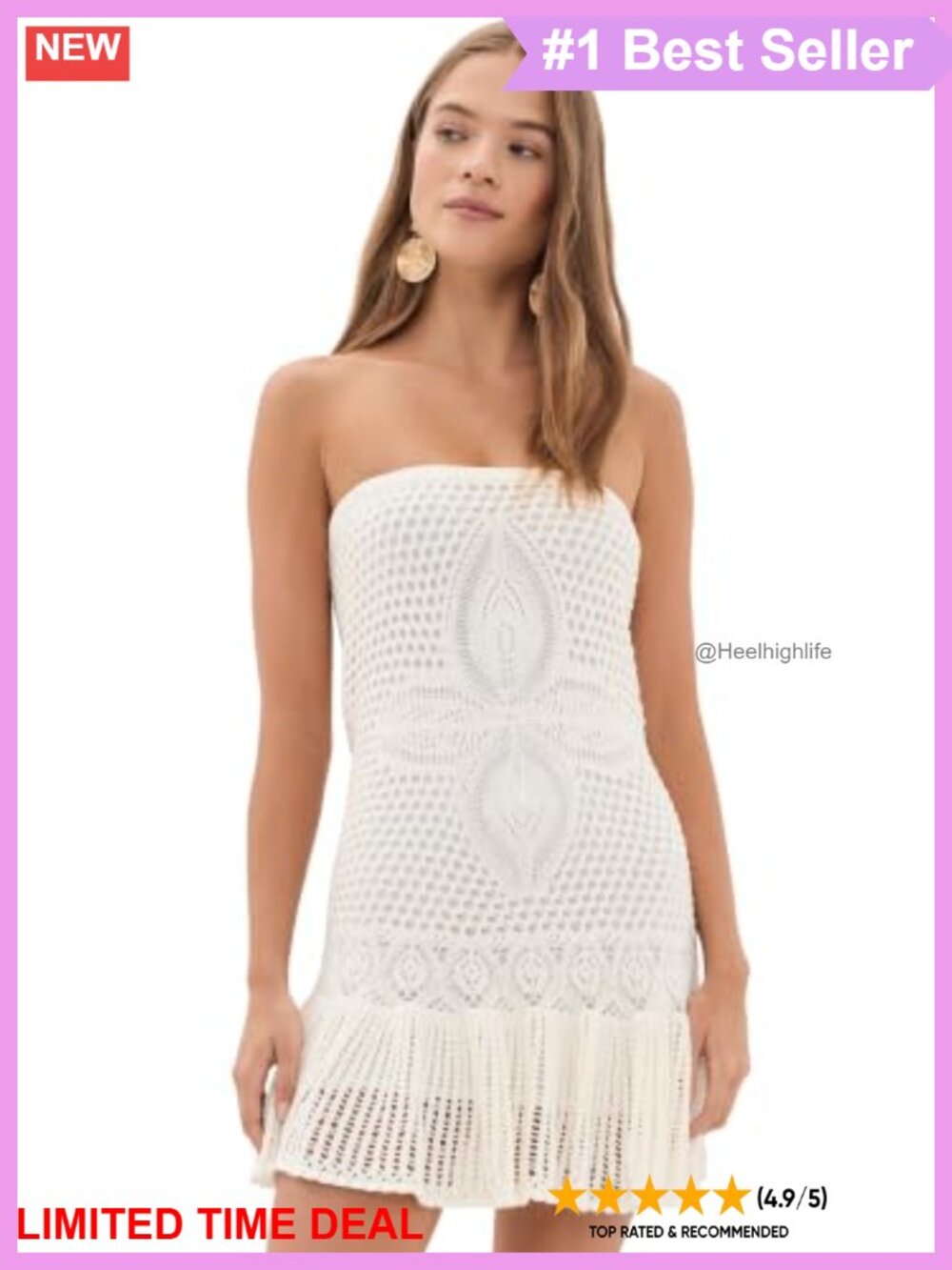 Strapless Crochet Mini Dress Beach Summer Sleeveless Pullover